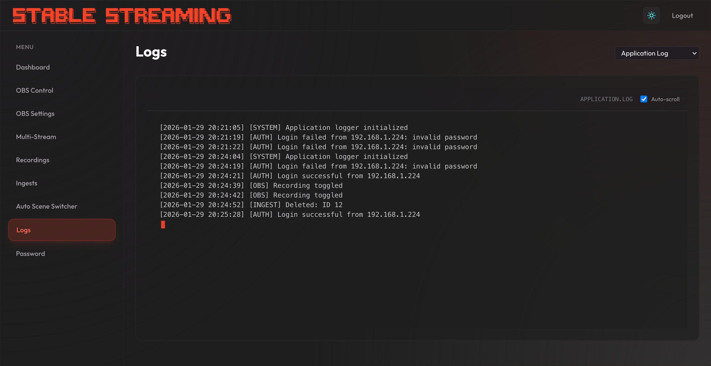 Logs — Real-time application log viewer